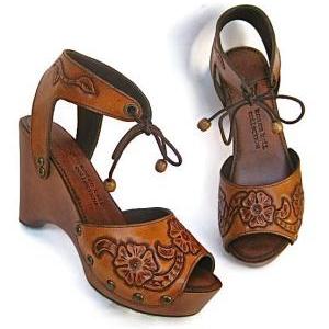 Clog Shoe Tooled Flower Bohemian Wedge Handmade By..