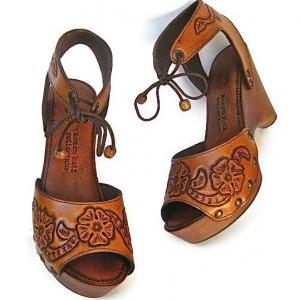 Clog Shoe Tooled Flower Bohemian Wedge Handmade By..