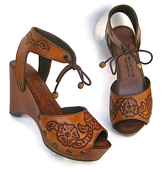 Clog Shoe Tooled Flower Bohemian Wedge Handmade By Karen Kell Collection Custom Order All Sizes Available