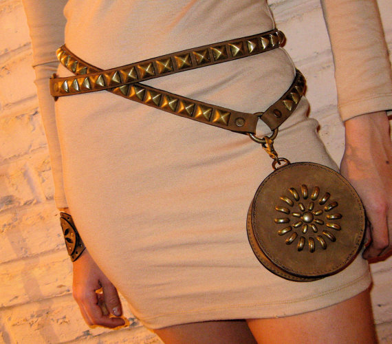 Double Wrap Belt Studded Hip Bag Detachable Pyramid Studs In Antique Brass Available Also In Black